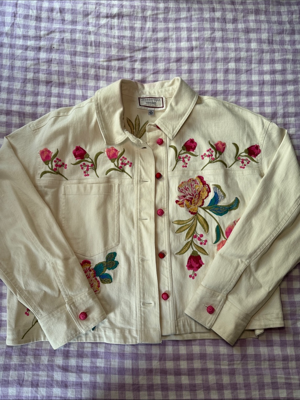 Johnny Was Embroidered Floral Ivory Cotton Jacket - Women's